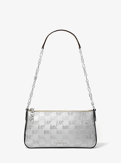 Michael Kors Empire Medium Patent Chain-link Pochette In Silver