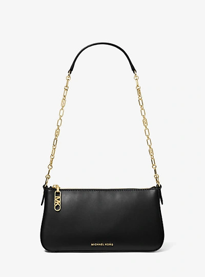 Michael Kors Empire Medium Leather Chain-link Pochette In Black