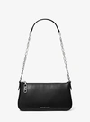 Michael Kors Empire Medium Leather Chain-link Pochette In Black