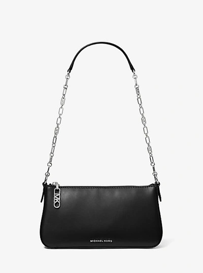 Michael Kors Empire Medium Leather Chain-link Pochette In Black