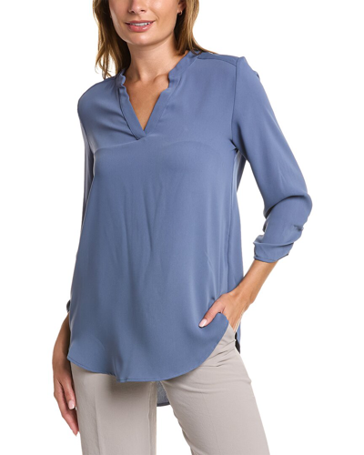 T Tahari Gathered Sleeve Top In Blue