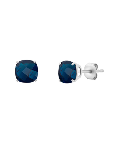 Max + Stone 14k White Gold 6mm Cushion Cut Gemstone Stud Earrings In Blue
