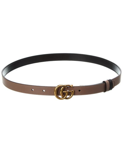 Gucci Gg Marmont Thin Reversible Leather Belt In Pink