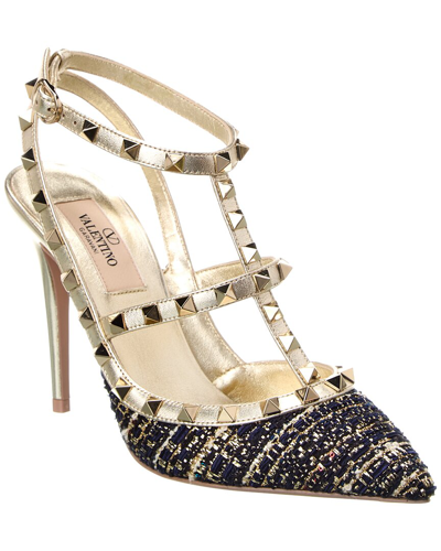 Valentino Garavani Valentino Rockstud Caged 100 Leather-trim Pump In Blue