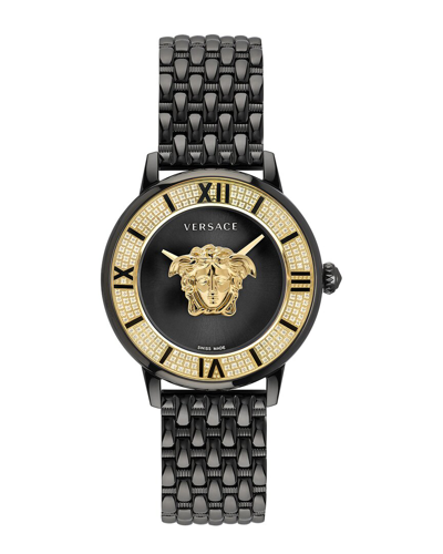 Versace La Medusa Diamond Quartz Black Dial Ladies Watch Ve2r00922 In Black / Gold Tone