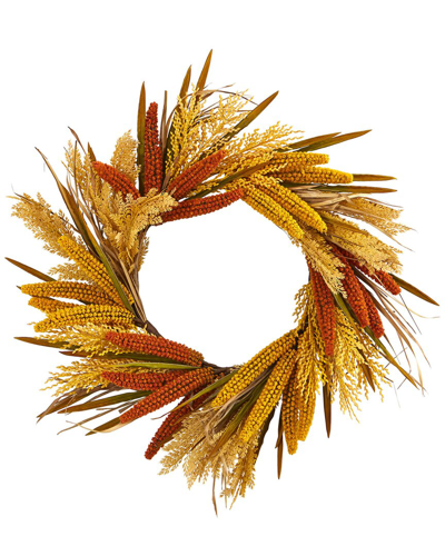 Nearly Natural 25in Sorghum Harvest Artificial Wreath In Yellow