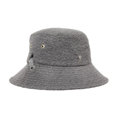 Ami Alexandre Mattiussi Ami De Caur Bucket Hat In Heather_grey