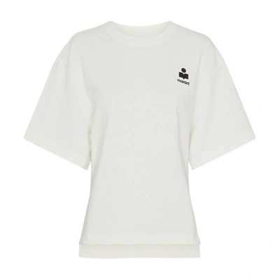 Marant Etoile Logo-flocked Cotton Blend T-shirt In White