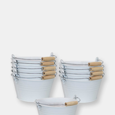 Sunnydaze Decor Galvanized Steel Bucket Wood Handle Planter Storage Container (set Of 10) In White