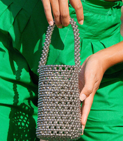 Brunna Co Silva Metallic Beads Bucket Bag In Grey