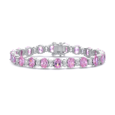 Genevive Sterling Silver With Oval Colored Cubic Zirconia Tennis Bracelet In Pink