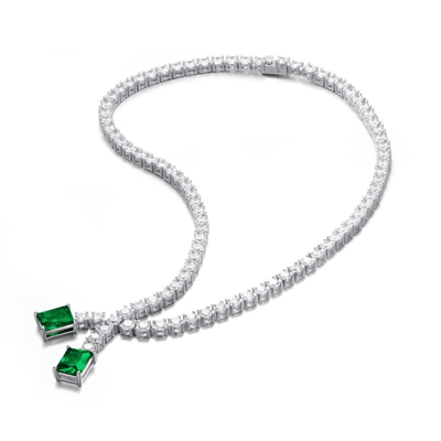 Genevive Sterling Silver With Colored Cubic Zirconia Two-stone Tennis Necklace In Green
