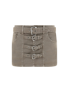 Blumarine Khaki Buckle Denim Miniskirt In Mushroom