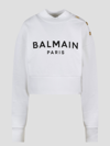 Balmain Cropped Sweatshirt With Logo Print And Buttons In White