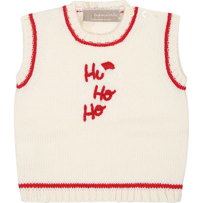 La Stupenderia White Vest Sweater For Baby Boy With Writing In Neutrals