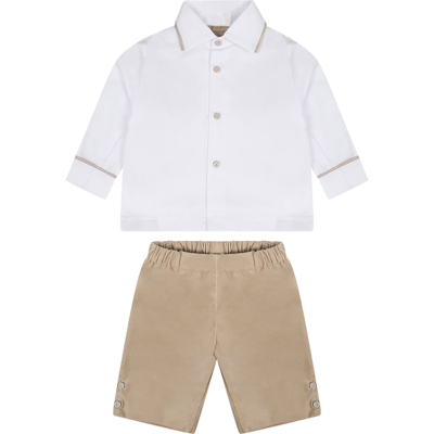 La Stupenderia White Suit For Baby Boy In Multicolor