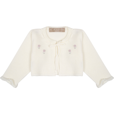 La Stupenderia White Cardigan For Baby Girl With Flower