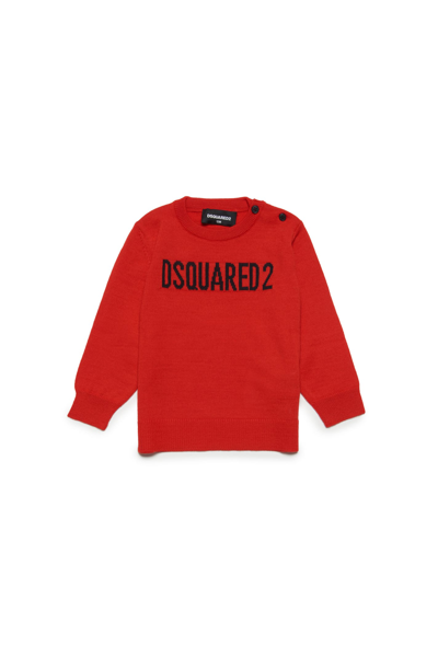 Dsquared2 Babies' Logo嵌花针织毛衣 In Fiery Red