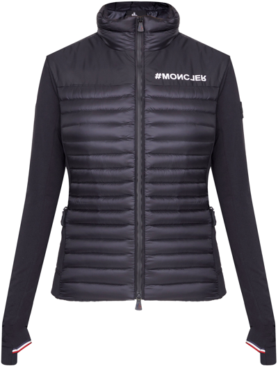 Moncler Partially Quilted Zip-up Cardigan In Black