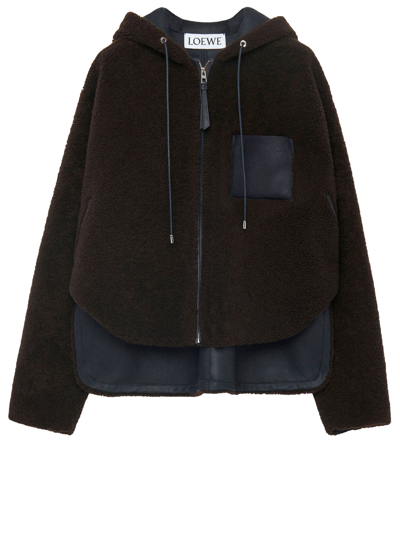 Loewe Shearling Hooded Jacket In Brown