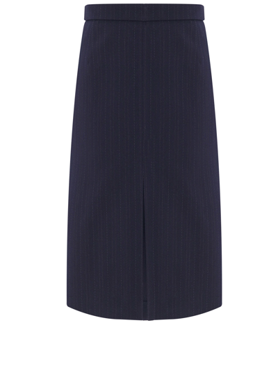 Saint Laurent Pinstripe-pattern Wool Blend Midi Skirt In Blue