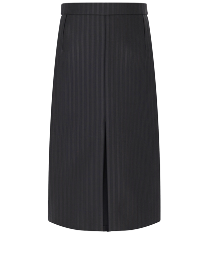 Saint Laurent Women's Pencil Skirt In Striped Wool And Silk In Black