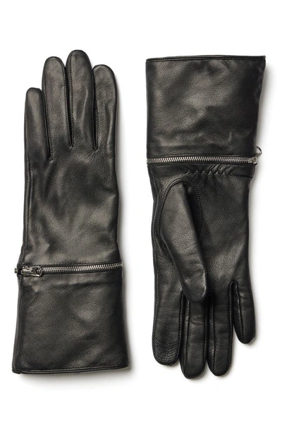 Soia & Kyo Demy Zipper Off Leather & Faux Fur Gloves In Black
