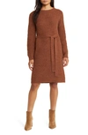 Caslon Long Sleeve Belted Sweater Dress In Rust Bisque
