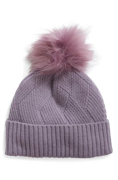 Nordstrom Recycled Cashmere Pom Beanie In Purple Ash