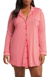 Nordstrom Moonlight Eco Nightshirt In Red Barbados Ticking Stripe