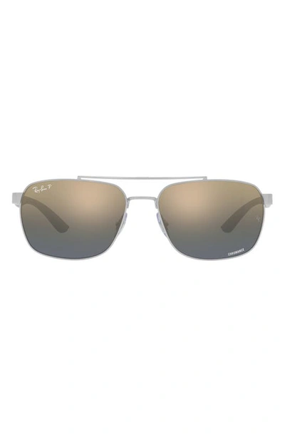 Ray Ban 59mm Gradient Polarized Rectangular Sunglasses In Silver