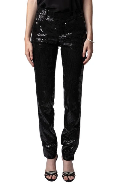 Zadig & Voltaire Prune Ankle Zip Sequin Straight Leg Pants In Schwarz