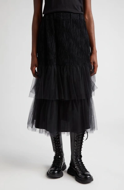 Noir Kei Ninomiya Tiered Tulle Midi Skirt In Black