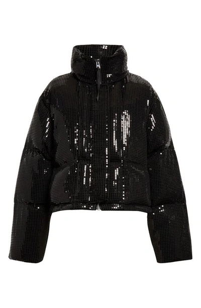 Shoreditch Ski Club Dissco Sequin Puffer Jacket In Black