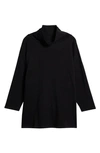 Eileen Fisher Drapey Funnel Neck Brushed Terry Tunic In Black