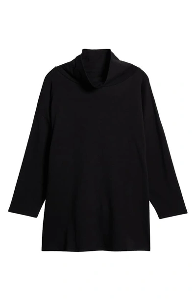 Eileen Fisher Drapey Funnel Neck Brushed Terry Tunic In Black