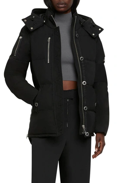 Moose Knuckles Long-sleeved Hooded Down Jacket In Blue