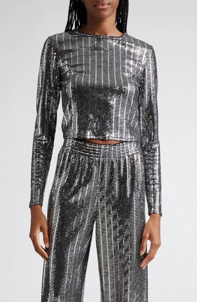 Alice And Olivia Delaina Top In Silver Black