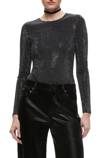 Alice And Olivia Taeyn Stud Bodysuit In Black,silver