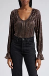 RAMY BROOK PRESLEY METALLIC RUFFLE CUFF BLOUSE