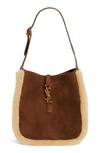 Saint Laurent Le 5 A 7 Shearling & Suede Shoulder Bag In Dark Cigar/nat Beige