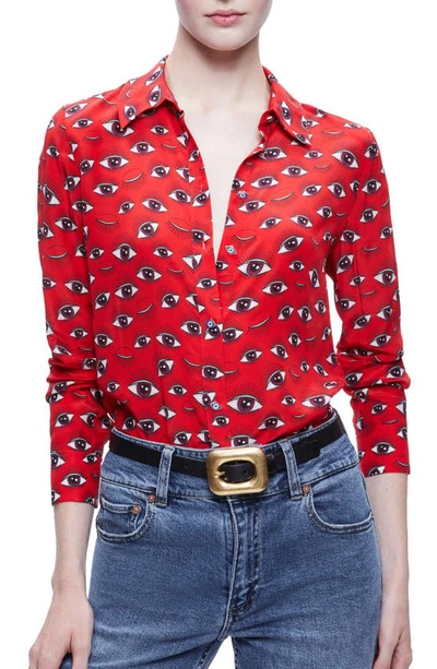 Alice And Olivia Willa Eye Candy Printed Placket Top