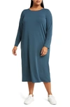 Eileen Fisher Long Sleeve Jersey Midi Dress In Alpine