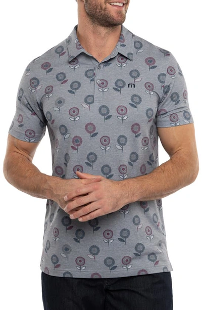 Travismathew Preboarding Floral Piqué Polo In Heather Med Grey