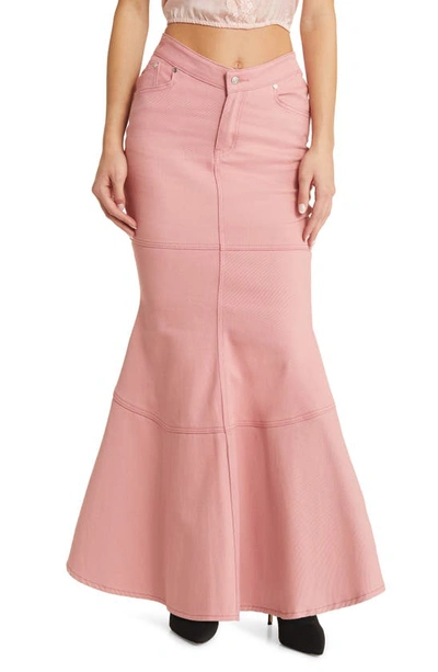 House Of Sunny Amour Trumpet Denim Skirt In Blush