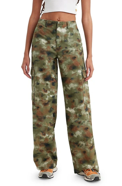 Levi's Baggy Watercolor Camo Print Cargo Pants In Mossy Green