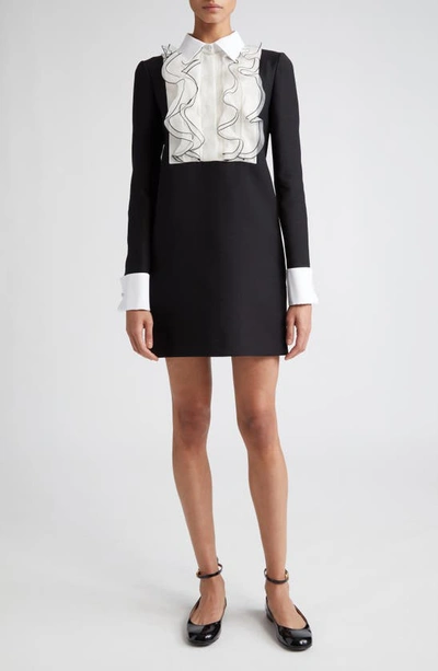 Valentino Crepe Couture Mini Dress With Ruffle Bib In Blackwhite