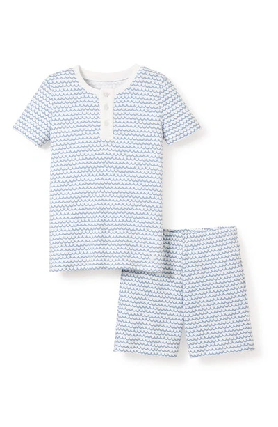 Petite Plume Kids' Wave Print Fitted Two-piece Pima Cotton Short Pajamas In La Mer