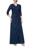 Alex Evenings Sequin Lace A-line Gown In Navy