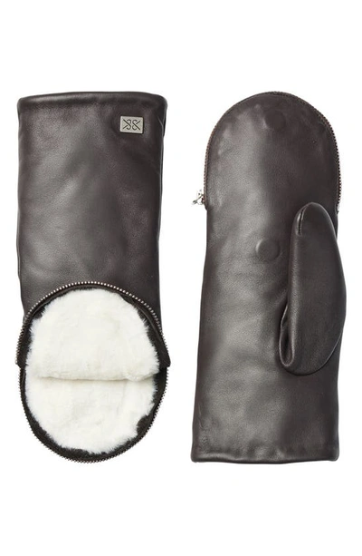 Soia & Kyo Leather Zip Top Mittens With Faux Fur Lining In Mushroom